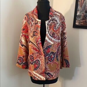 ANTHROPOLOGIE MOTH Paisley Intarsia Sweater Knit Cardigan Jacket-Medium